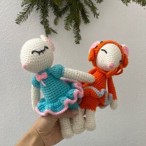 Handmade Crochet Dolls in Blue and Orange